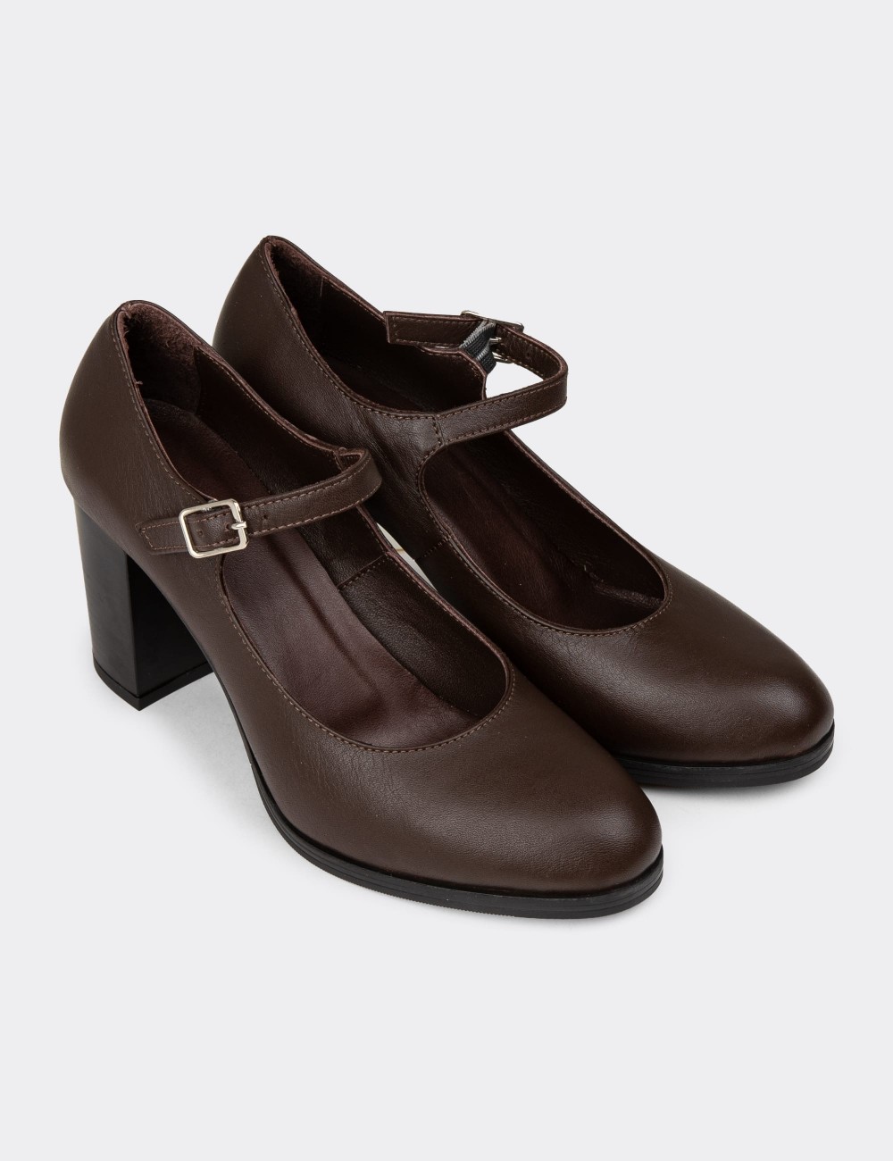 Women's Brown Leather Mary Jane Footwear - A2146ZKHVC01