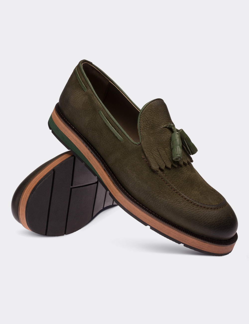 Green Nubuck Leather Loafers - 01682MYSLE01
