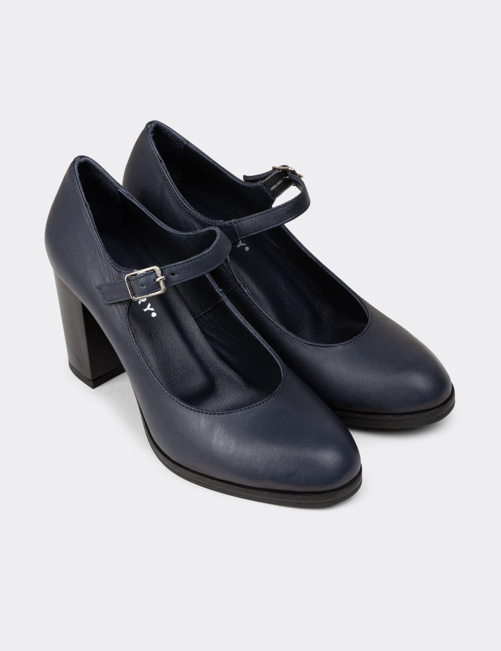 Women's Navy Leather Mary Jane Shoes - A2146ZLCVC01