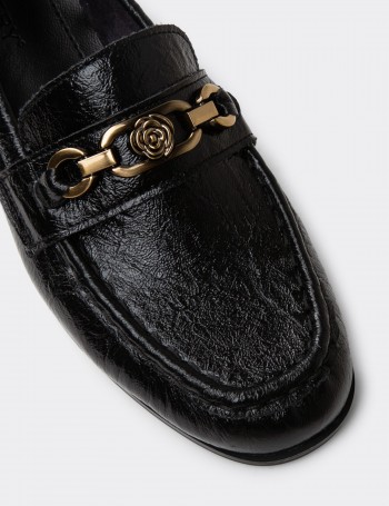 Women's Black Patent Buckled Moccasins