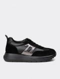 Women's Black Leather Sneakers