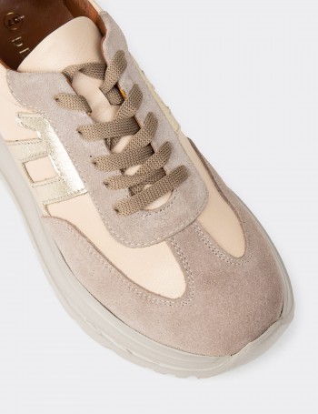 Women's Beige Leather Sneakers