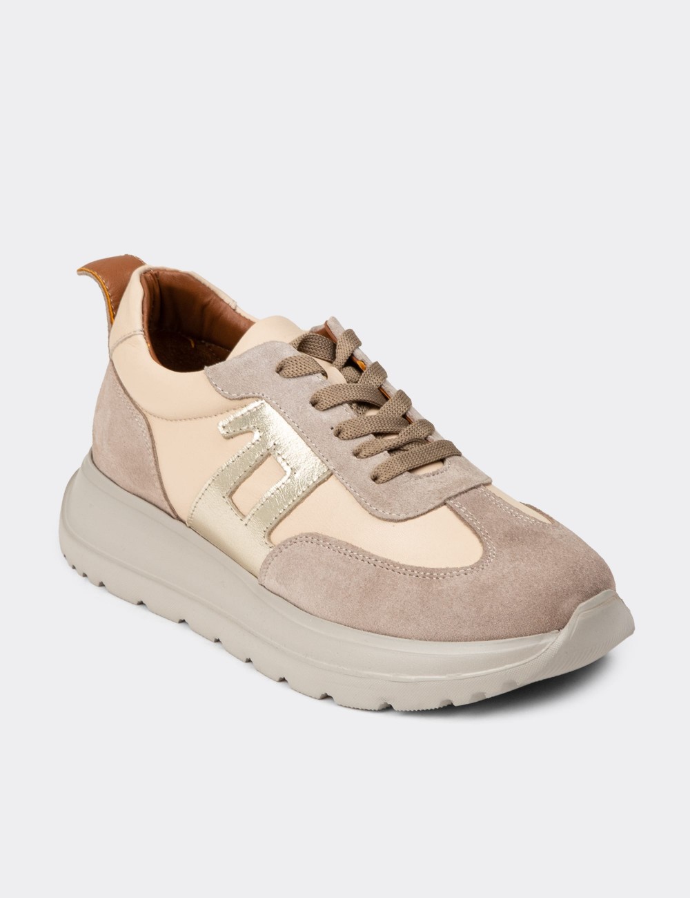 Women's Beige Leather Sneakers - M0510ZBEJE01