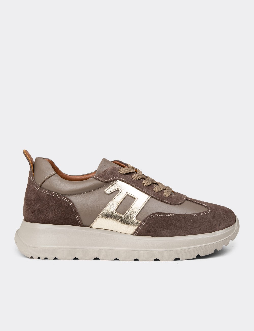 Women's Sandstone Leather Sneakers - M0510ZVZNE01