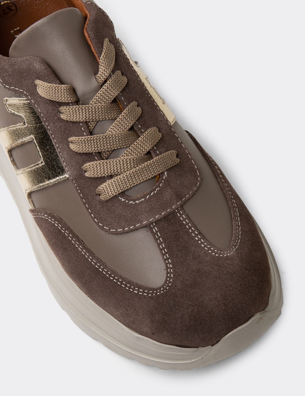 Women's Sandstone Leather Sneakers - M0510ZVZNE01