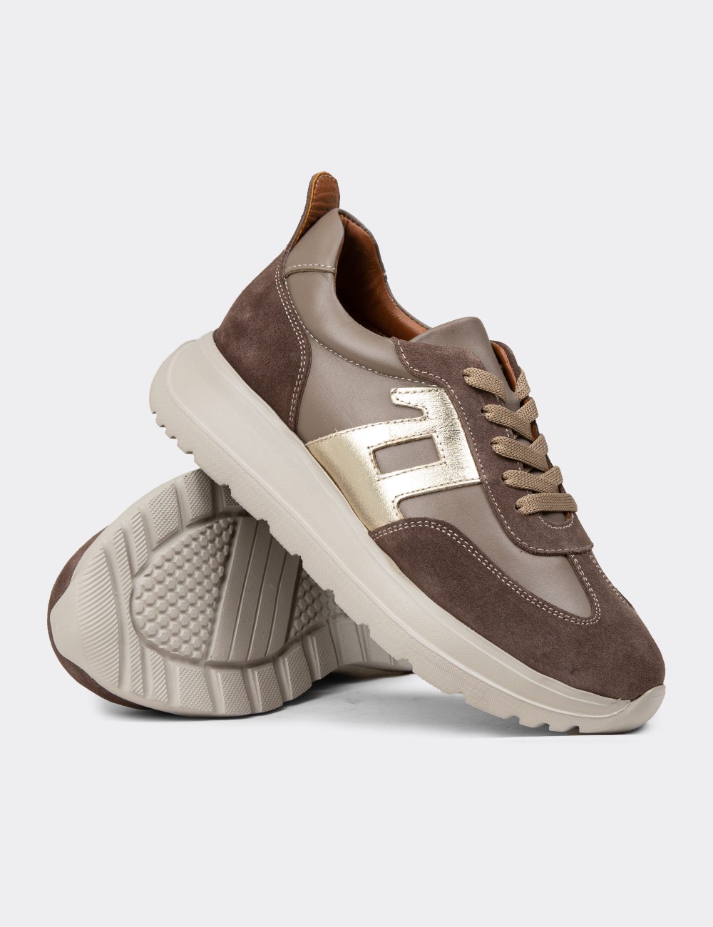 Women's Sandstone Leather Sneakers - M0510ZVZNE01