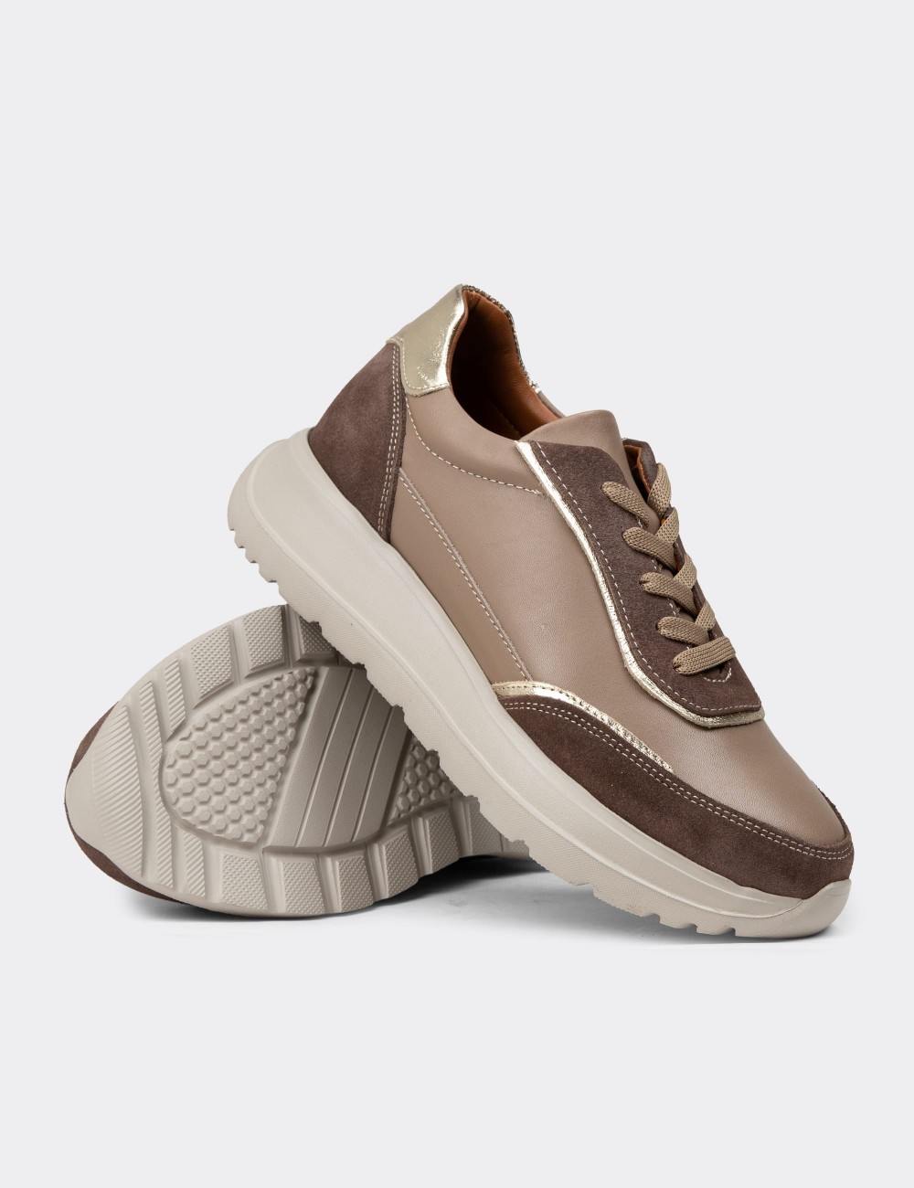 Women's Sandstone Leather Sneakers - M0509ZVZNE01