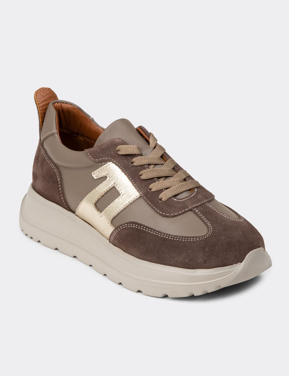 Women's Sandstone Leather Sneakers - M0510ZVZNE01