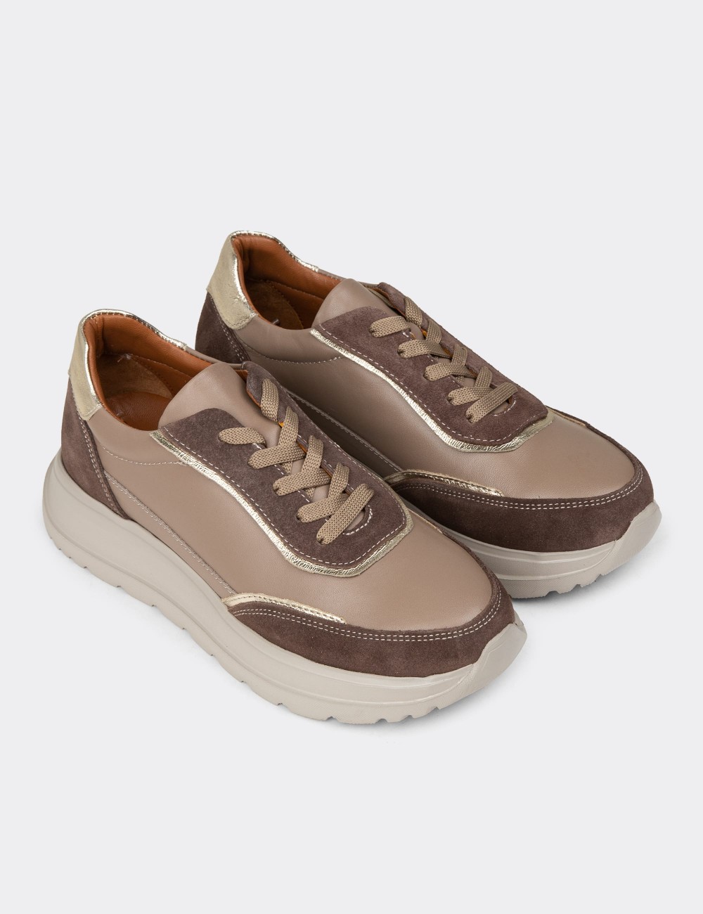 Women's Sandstone Leather Sneakers - M0509ZVZNE01