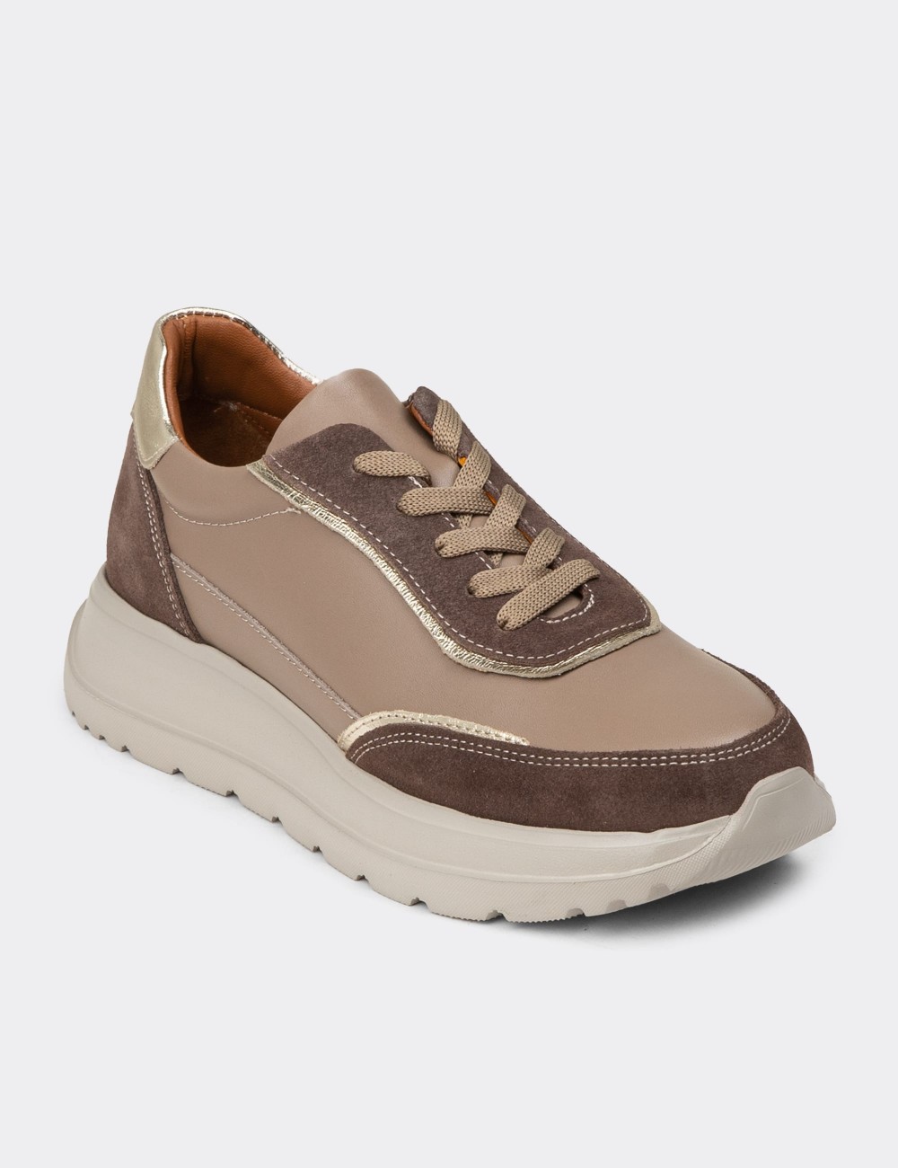 Women's Sandstone Leather Sneakers - M0509ZVZNE01