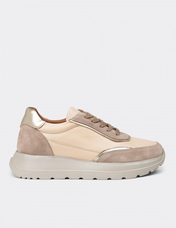 Women's Beige Leather Sneakers