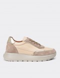 Women's Beige Leather Sneakers