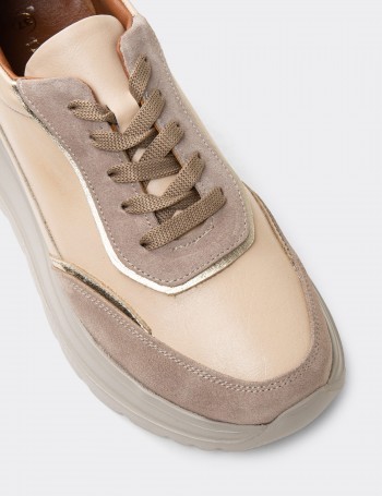 Women's Beige Leather Sneakers