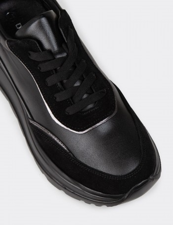 Women's Black Leather Sneakers