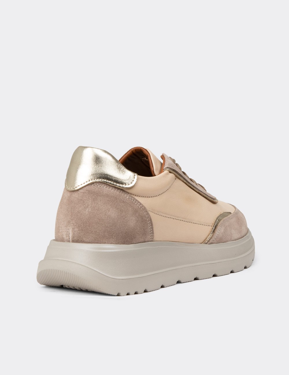 Women's Beige Leather Sneakers - M0509ZBEJE01