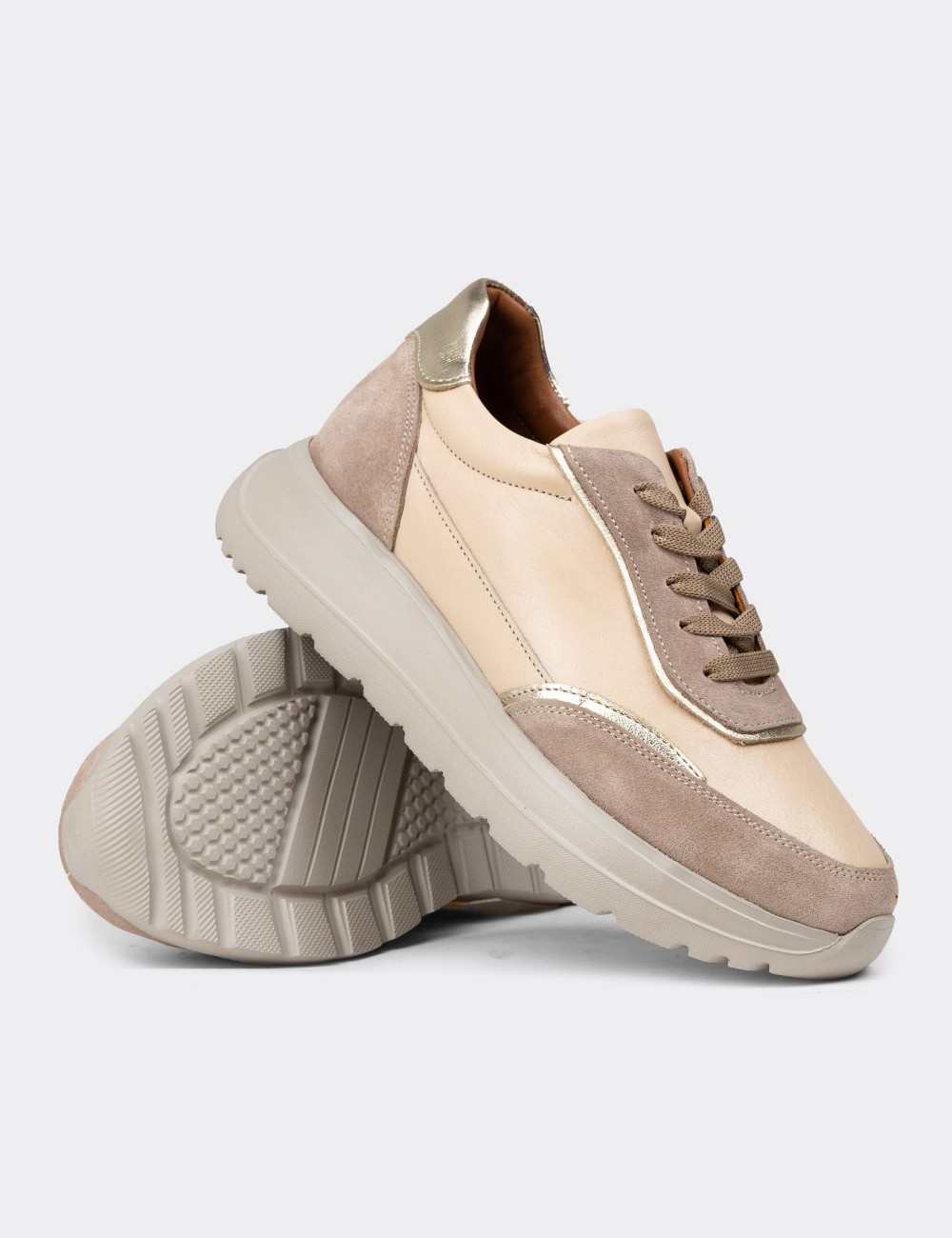 Women's Beige Leather Sneakers - M0509ZBEJE01