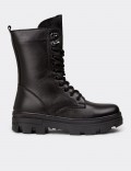 Women's Black Leather Postal Boots
