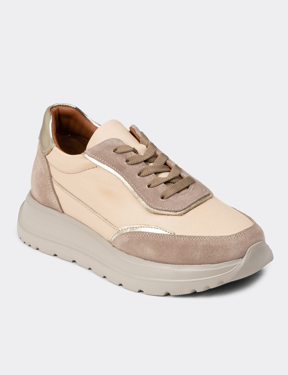 Women's Beige Leather Sneakers - M0509ZBEJE01