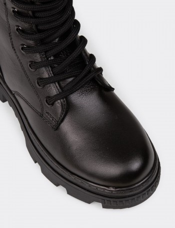 Women's Black Leather Postal Boots