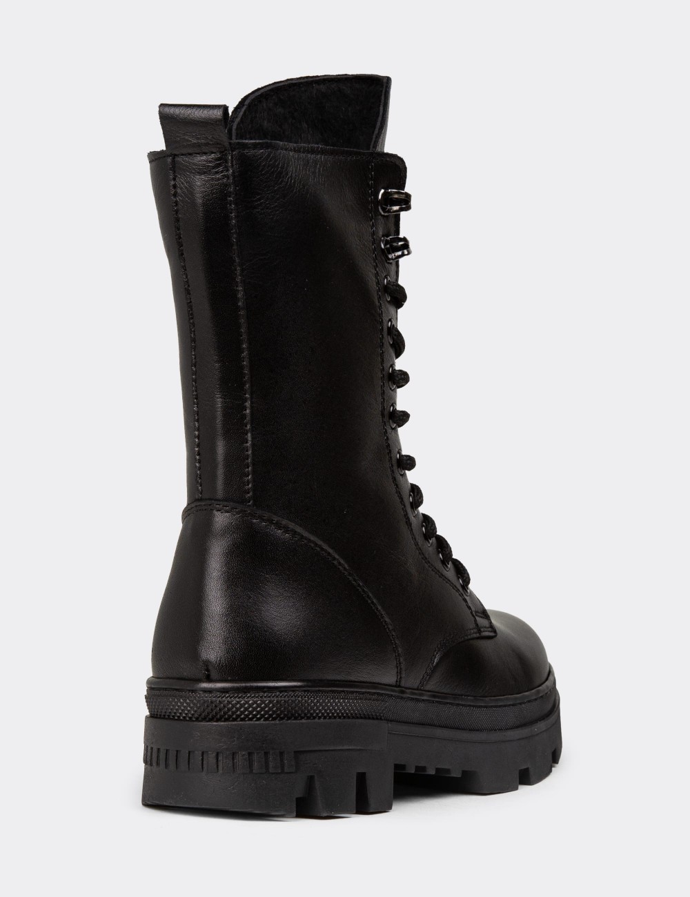 Women's Black Leather Postal Boots - SE491ZSYHE01