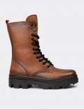 Women's Tan Leather Postal Boots