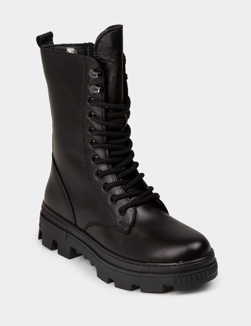 Women's Black Leather Postal Boots - SE491ZSYHE01