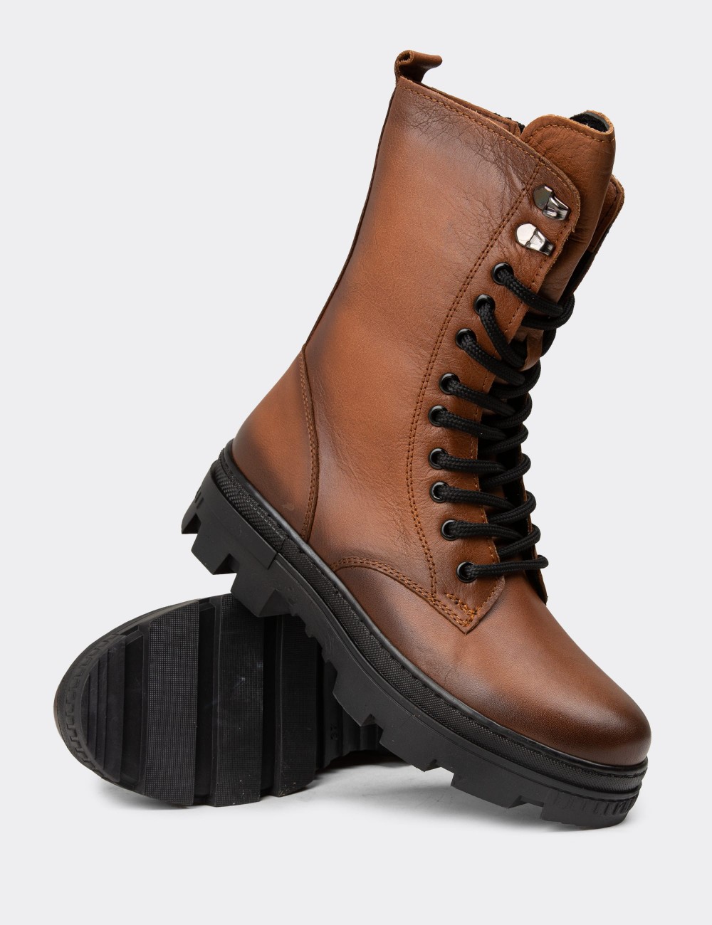 Women's Tan Leather Postal Boots - SE491ZTBAE01
