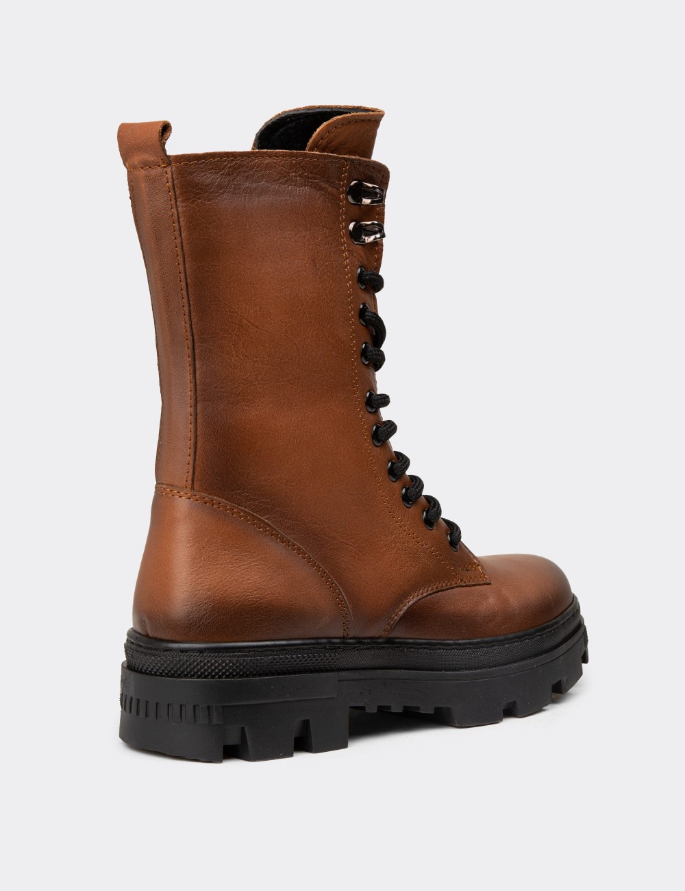 Women's Tan Leather Postal Boots - SE491ZTBAE01