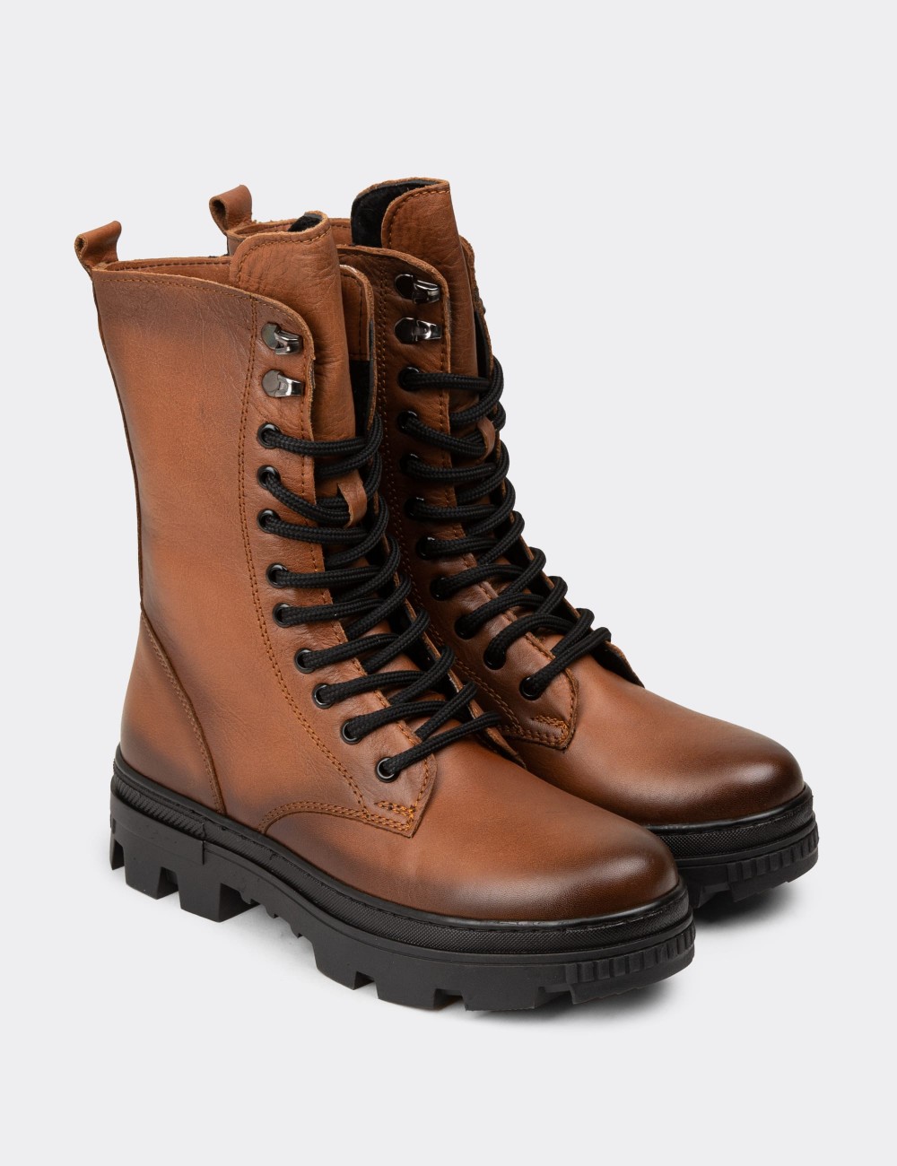 Women's Tan Leather Postal Boots - SE491ZTBAE01