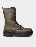 Women's Green Leather Postal Boots