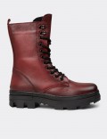 Women's Burgundy Leather Postal Boots