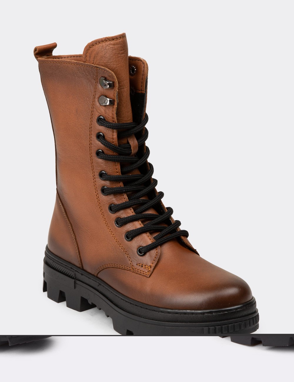 Women's Tan Leather Postal Boots - SE491ZTBAE01