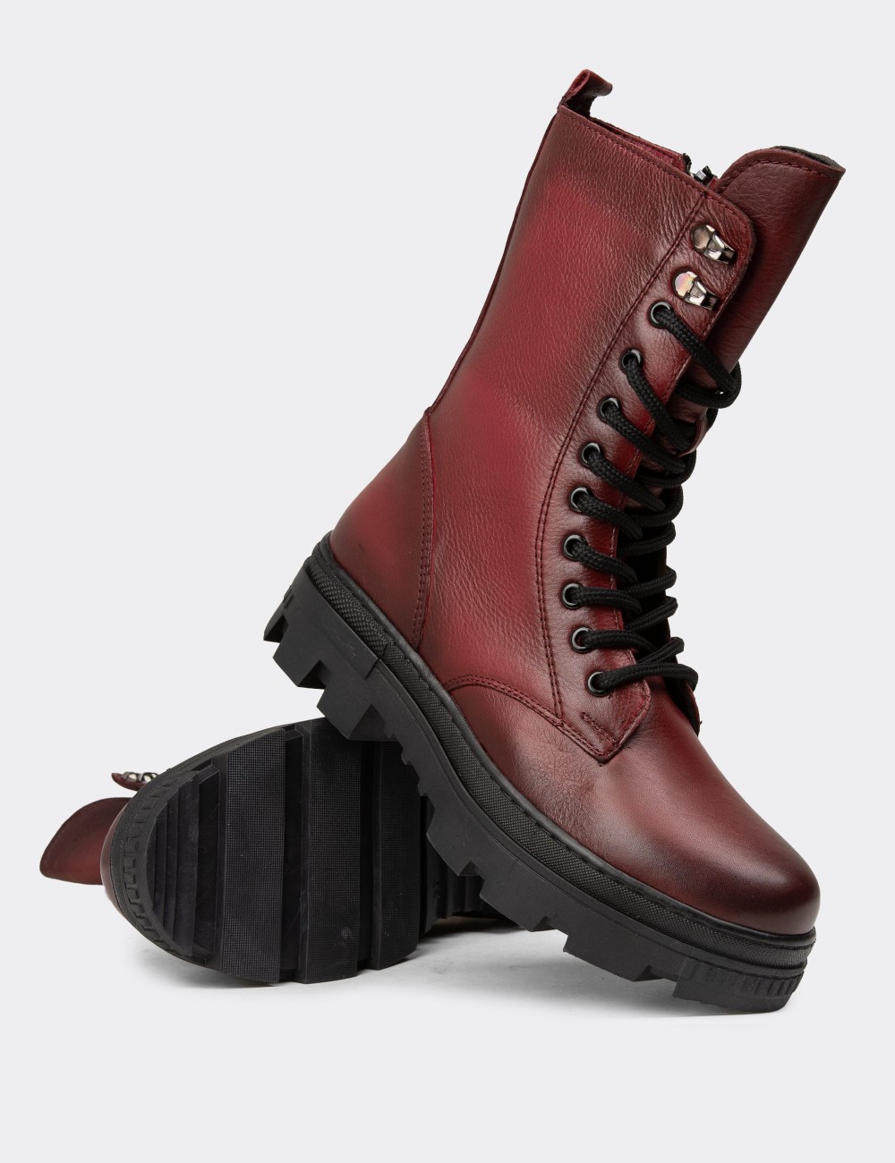 Women's Burgundy Leather Postal Boots - SE491ZBRDE01