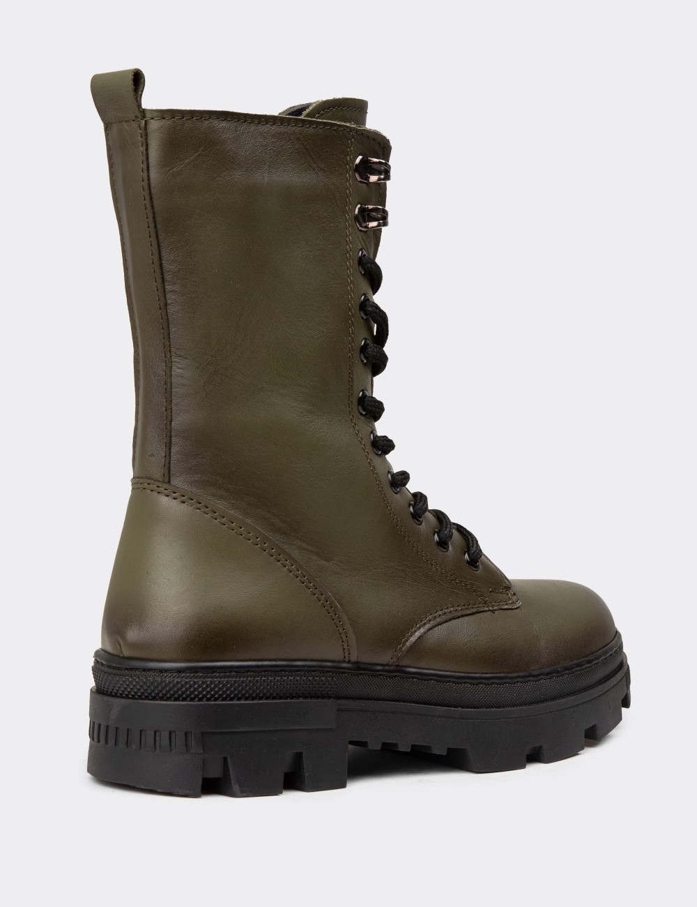 Women's Green Leather Postal Boots - SE491ZHAKE01