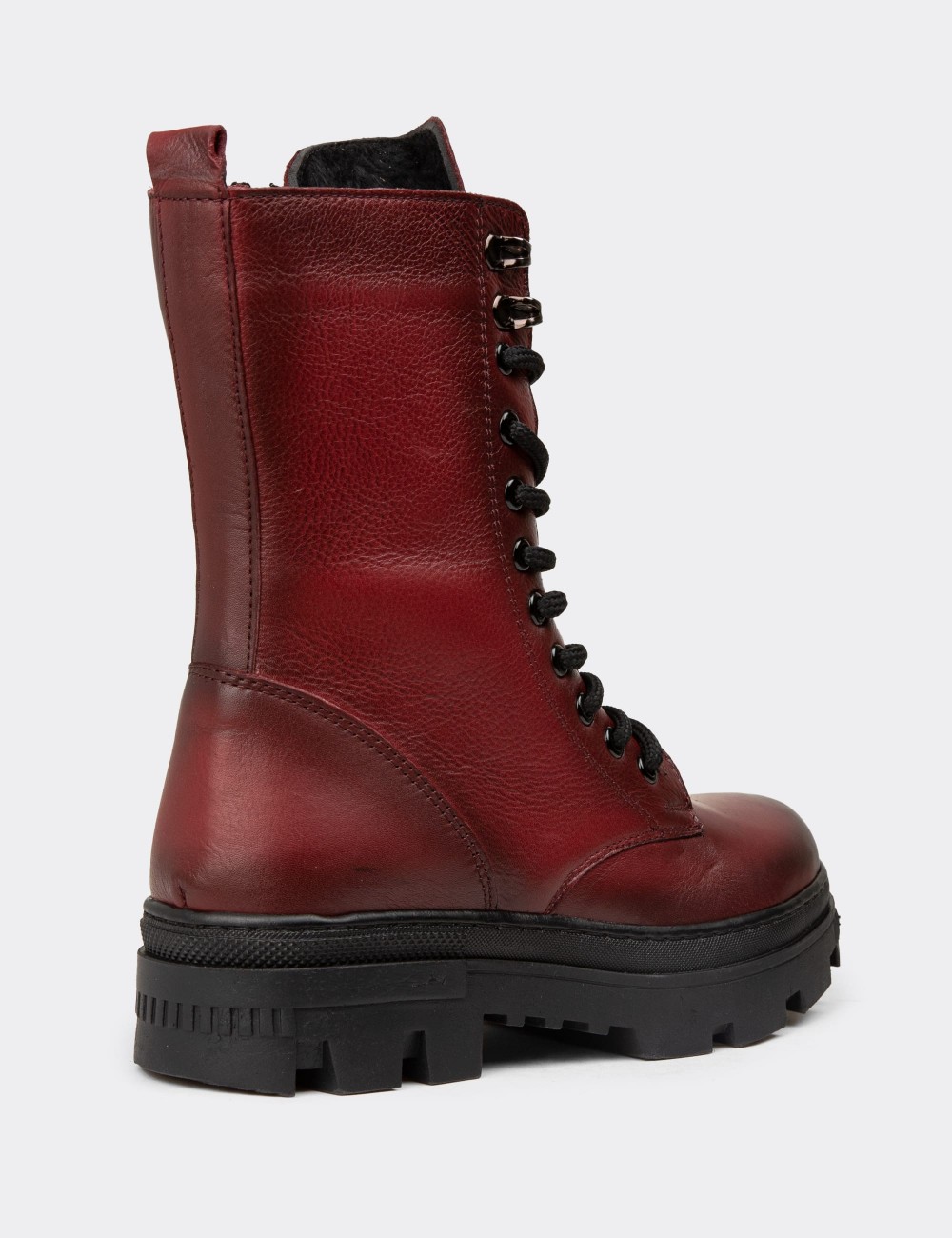 Women's Burgundy Leather Postal Boots - SE491ZBRDE01