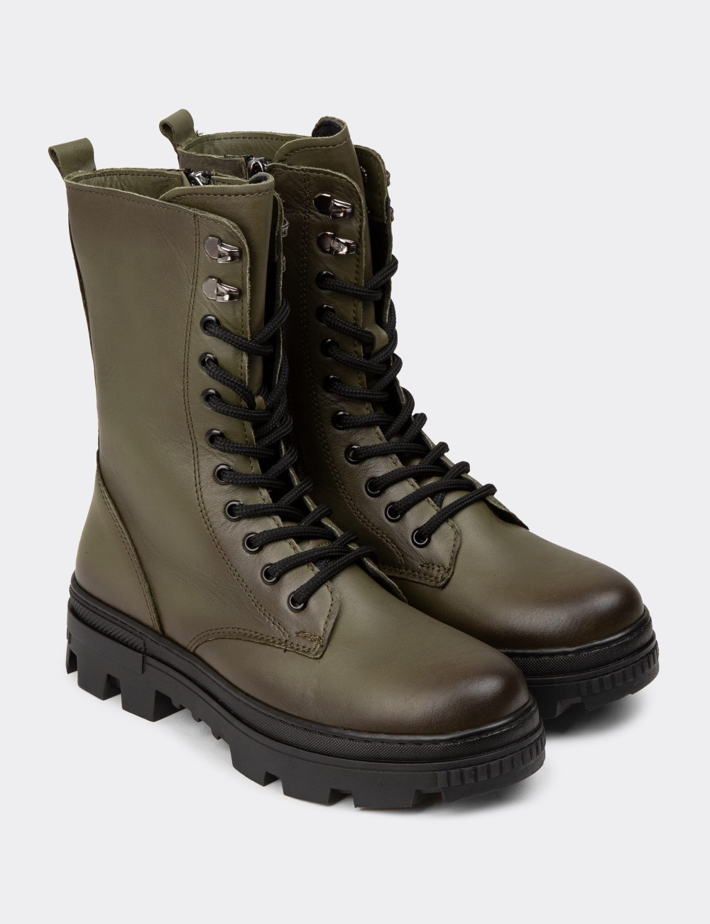 Women's Green Leather Postal Boots - SE491ZHAKE01