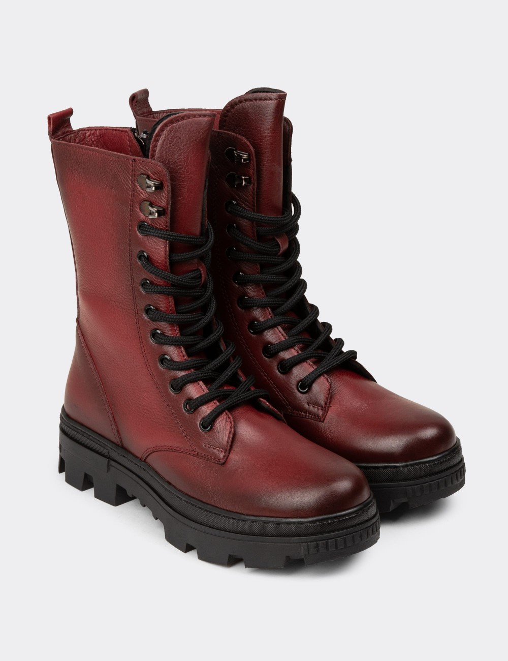 Women's Burgundy Leather Postal Boots - SE491ZBRDE01
