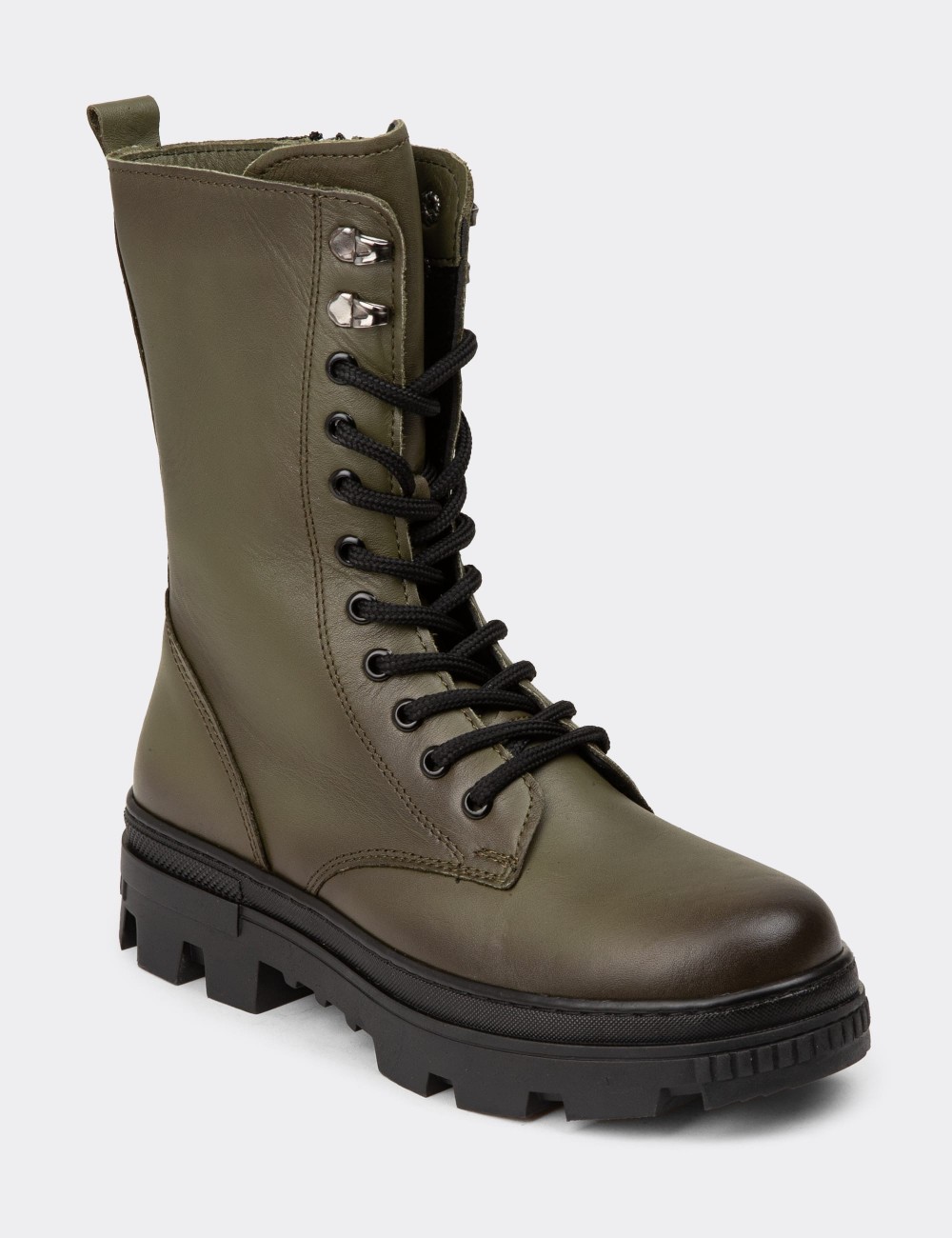 Women's Green Leather Postal Boots - SE491ZHAKE01