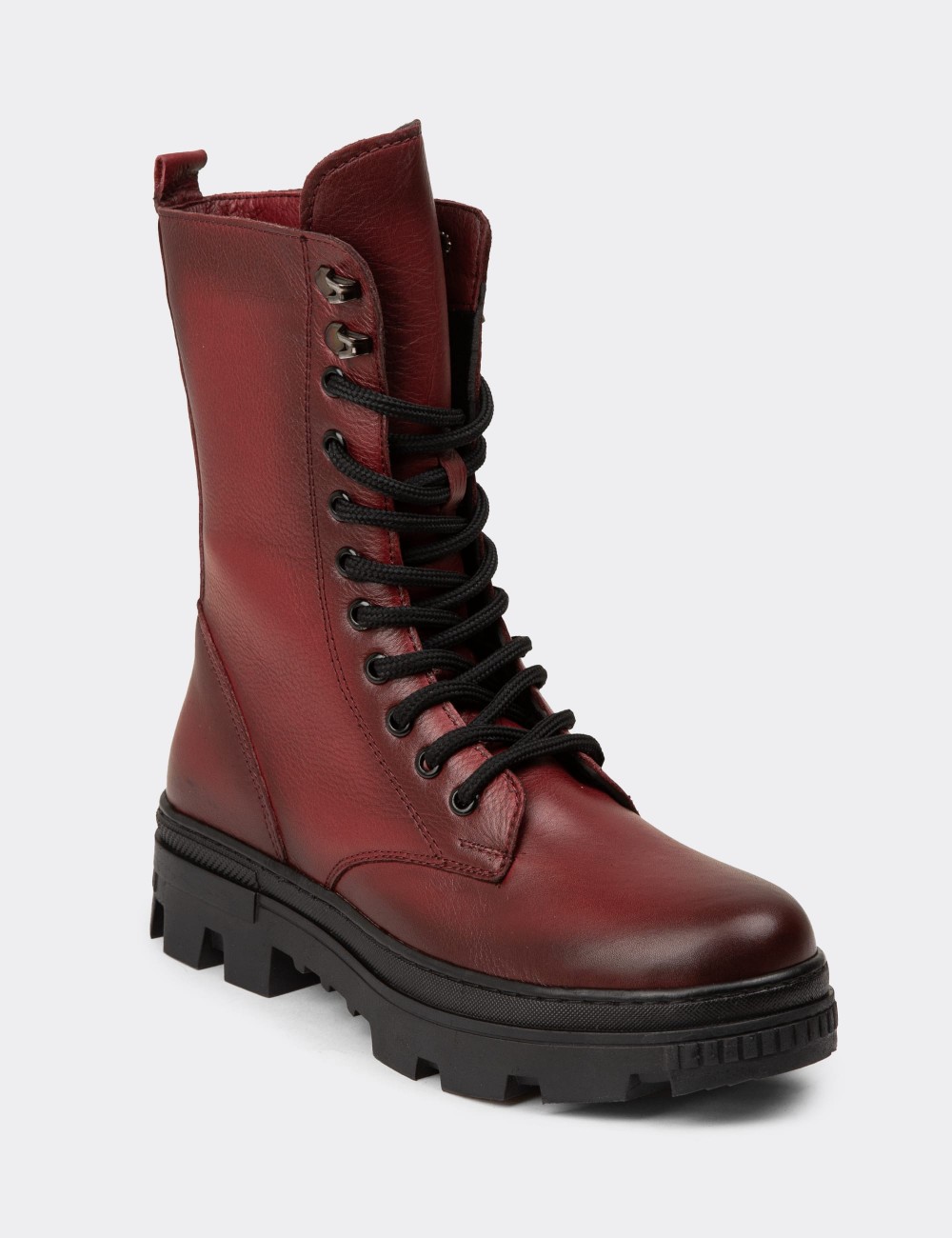 Women's Burgundy Leather Postal Boots - SE491ZBRDE01