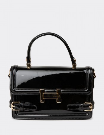Black Patent Leather Shoulder Bag - K2696ZSYHY03