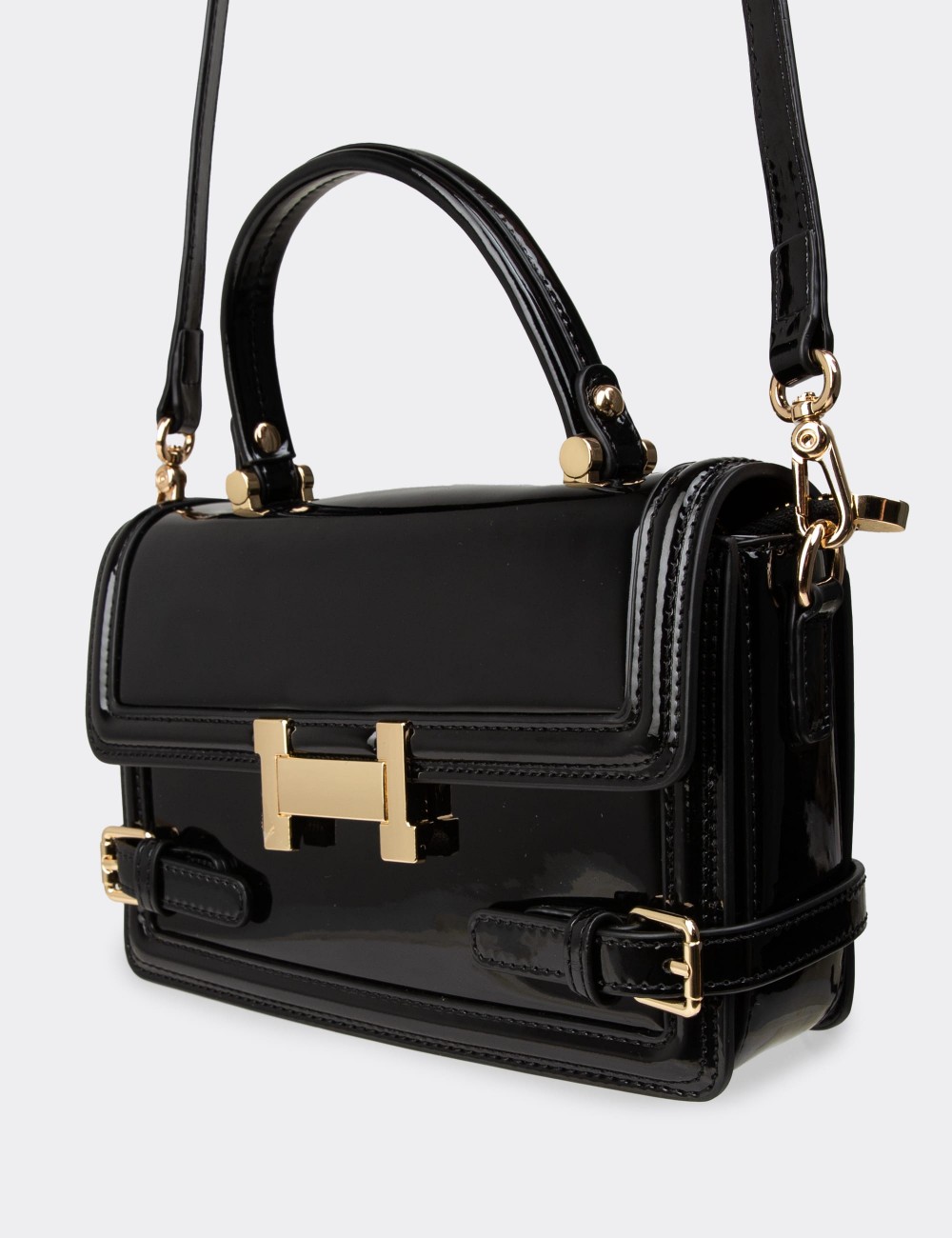 Black Patent Leather Shoulder Bag - K2696ZSYHY03