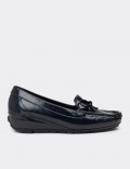 Women's Navy Glossy Leather Shoes