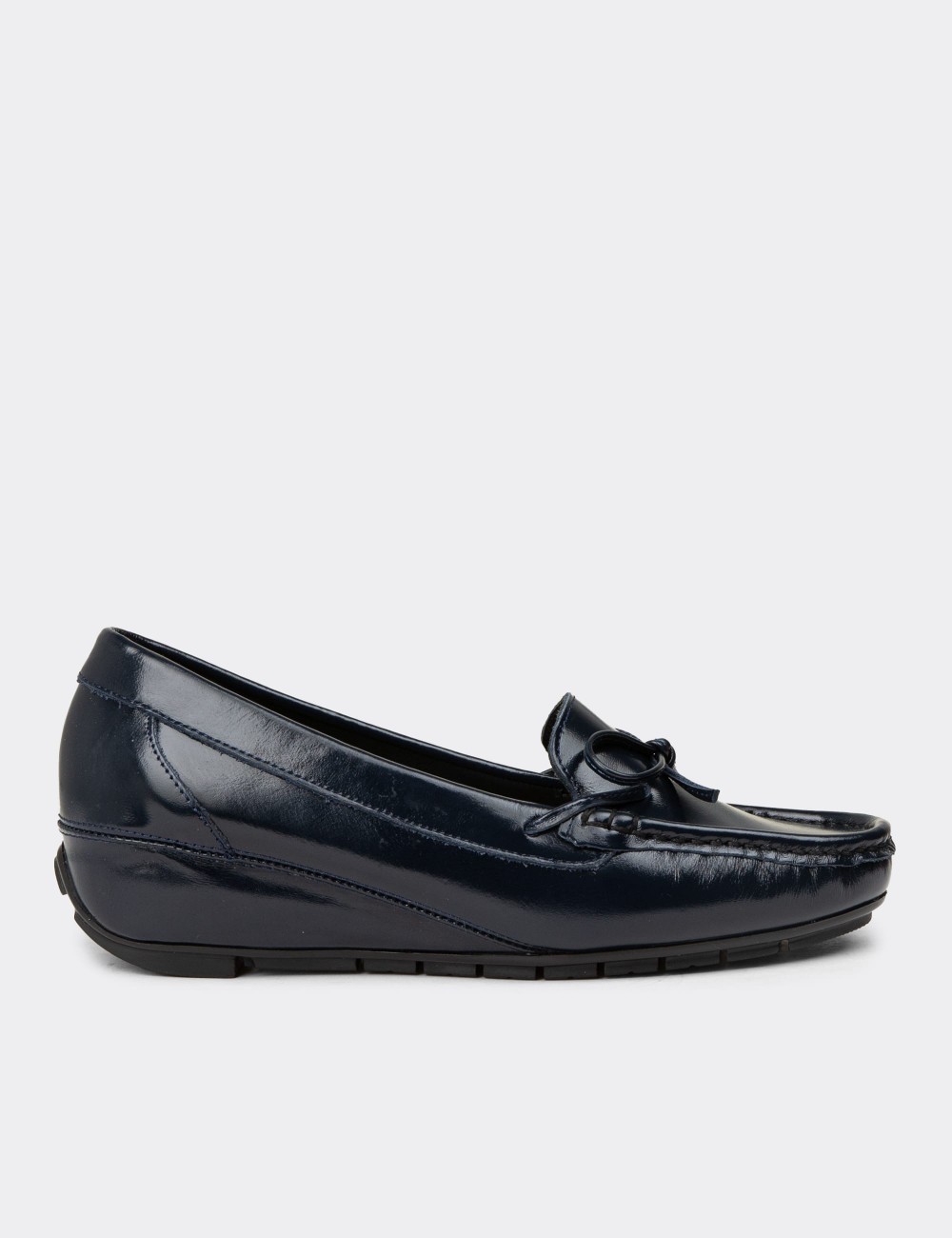 Women's Navy Glossy Leather Shoes - DL201ZLCVC01