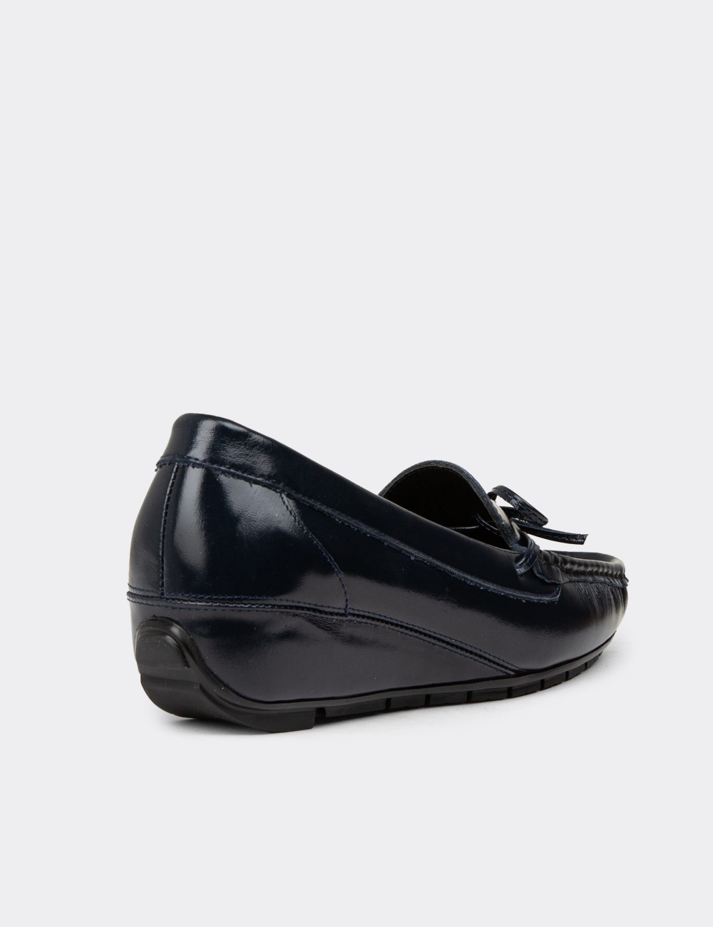 Women's Navy Glossy Leather Shoes - DL201ZLCVC01