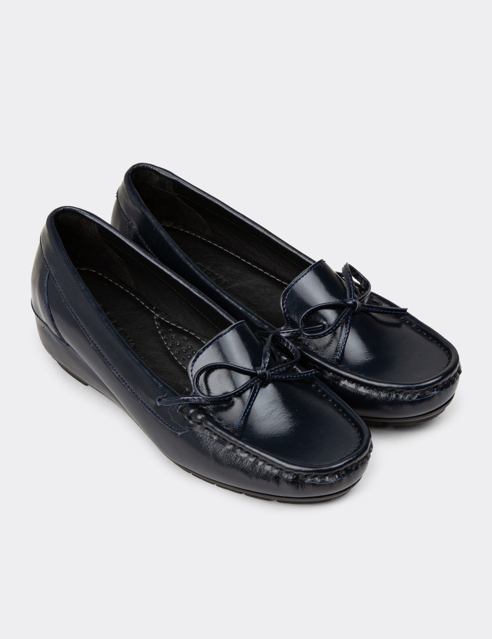 Women's Navy Glossy Leather Shoes - DL201ZLCVC01