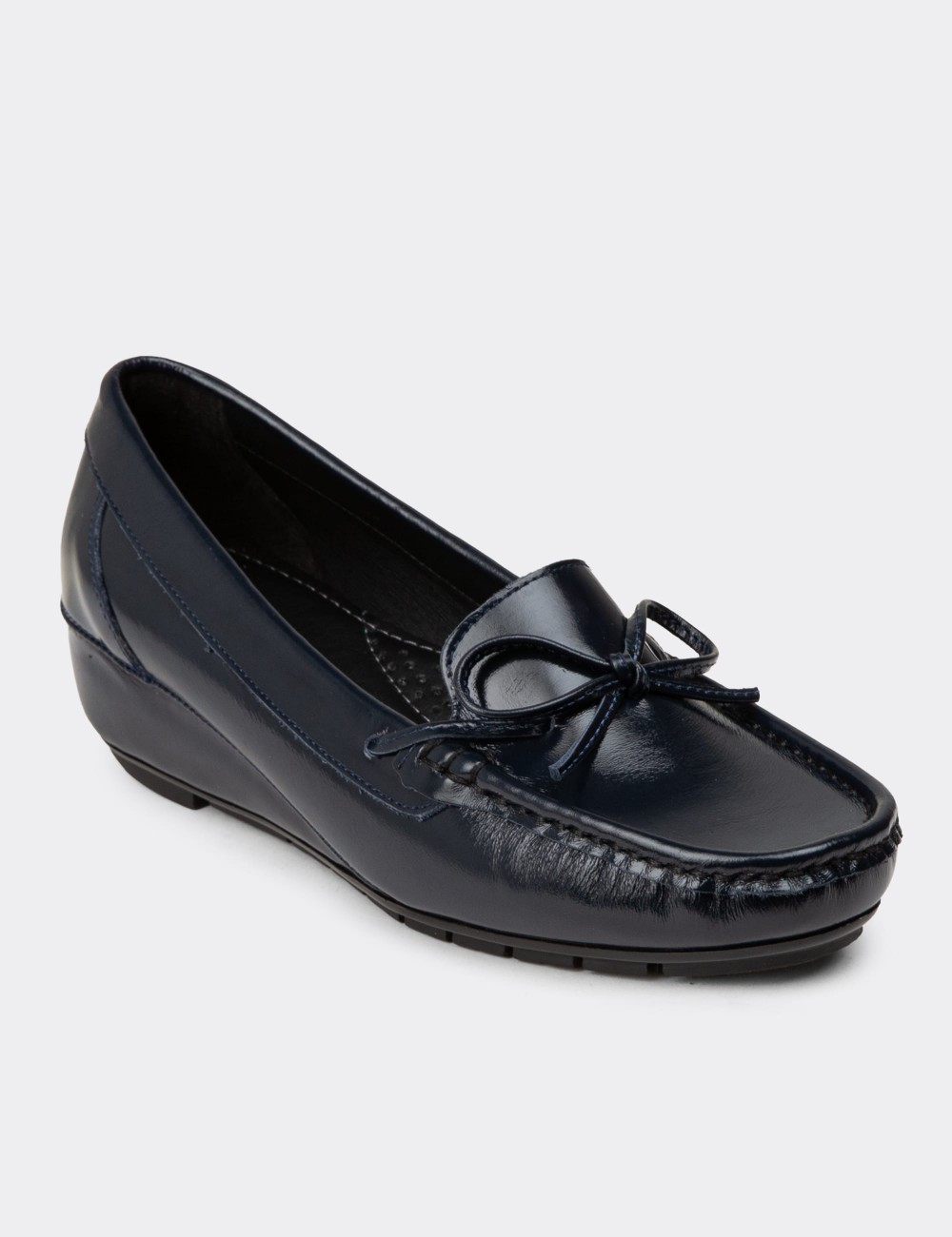 Women's Navy Glossy Leather Shoes - DL201ZLCVC01