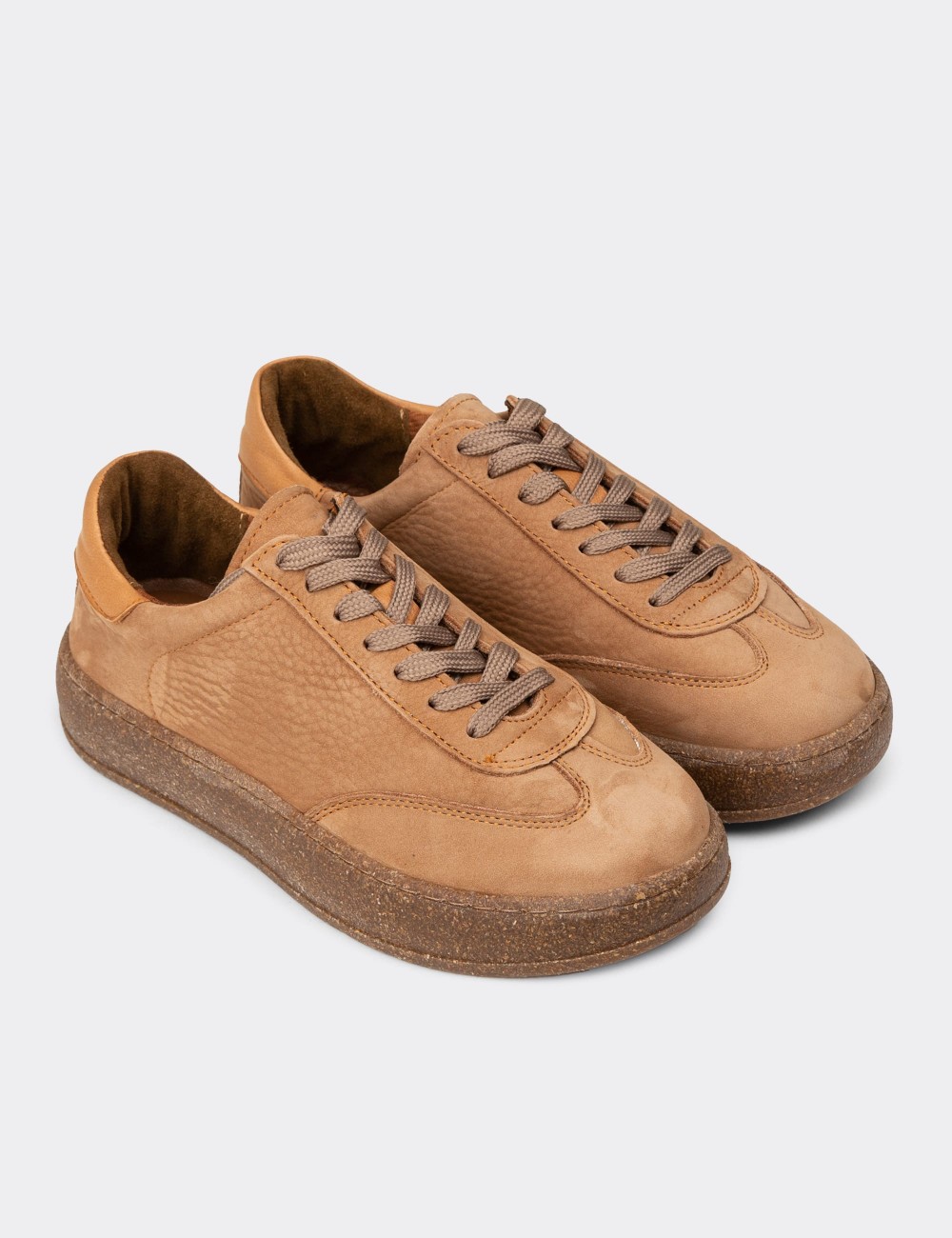 Women's Tan Nubuck Calfskin Sneakers - SE620ZTBAC01