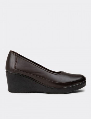 Women's Brown Leather Wedge Loafer