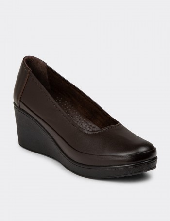 Women's Brown Leather Wedge Loafer