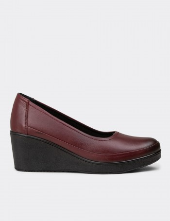 Women's Burgundy Leather Wedge Loafers